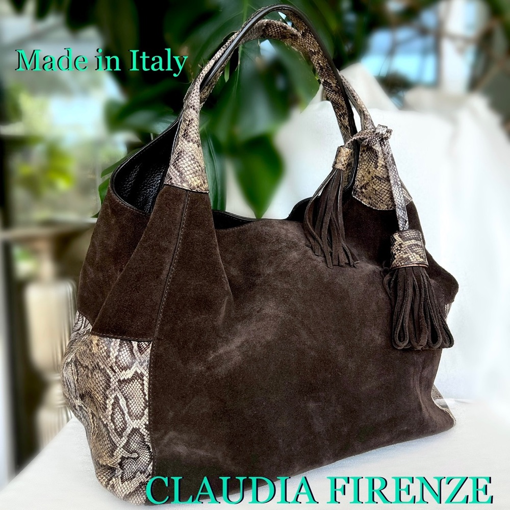 CLAUDUA FIRENZE Made in Italy slouchy suede + leather combo shoulder bag